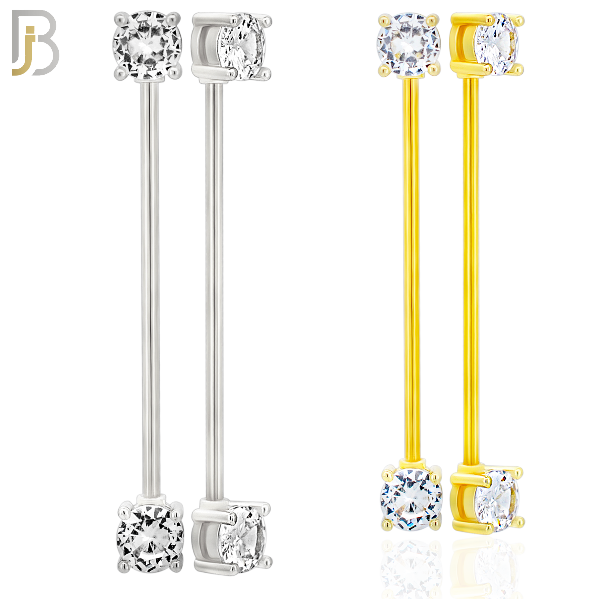 BB37 - 316L Surgical Steel Screw Bar with Brass Round Prong Setting Design Barbell Industrial (PACK OF 4) image 0