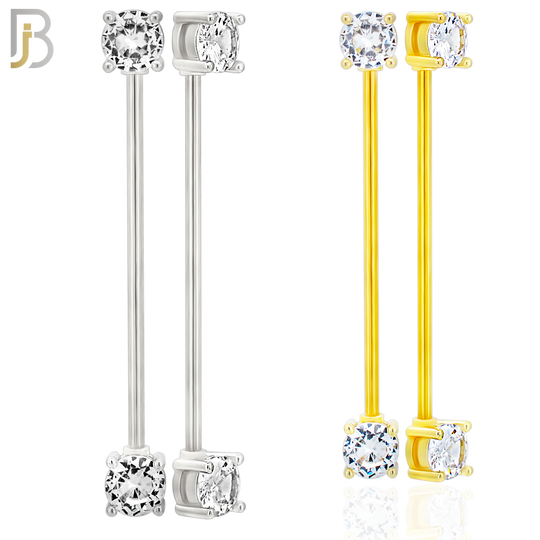 BB37 - 316L Surgical Steel Screw Bar with Brass Round Prong Setting Design Barbell Industrial (PACK OF 4) image 0