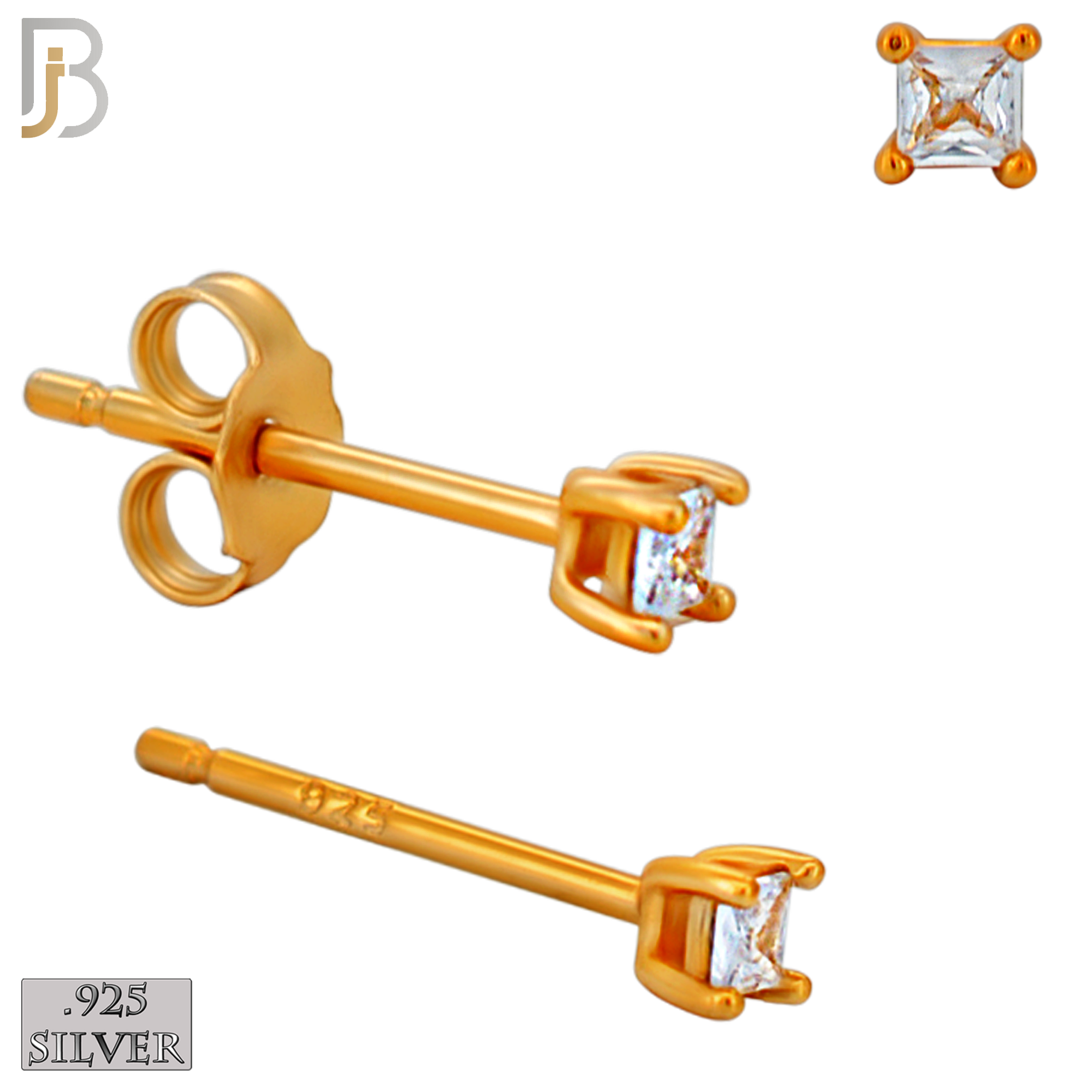 925-ES72-RC - .925 Sterling Silver Rose Gold Plated Earring Stud Casting Square Princess Cut Prong Setting Clear Zircon image 1