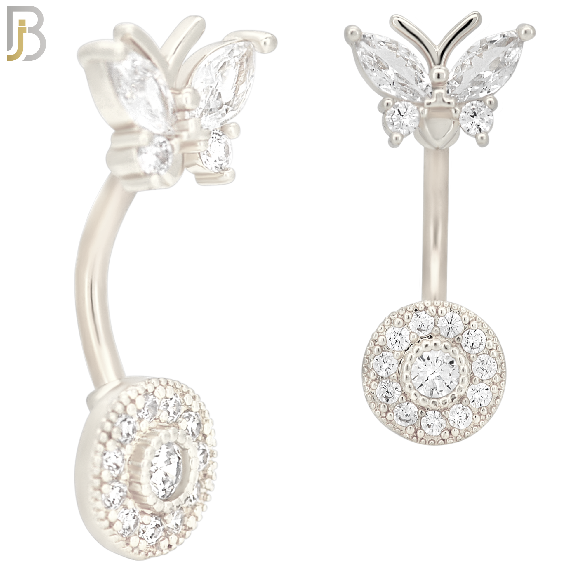 NB30 - 316L Stainless Steel Round with CZ and Butterfly Top Banana Belly Navel Ring image 1