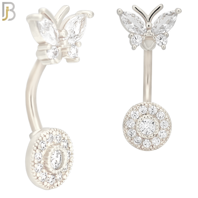 NB30 - 316L Stainless Steel Round with CZ and Butterfly Top Banana Belly Navel Ring image 1
