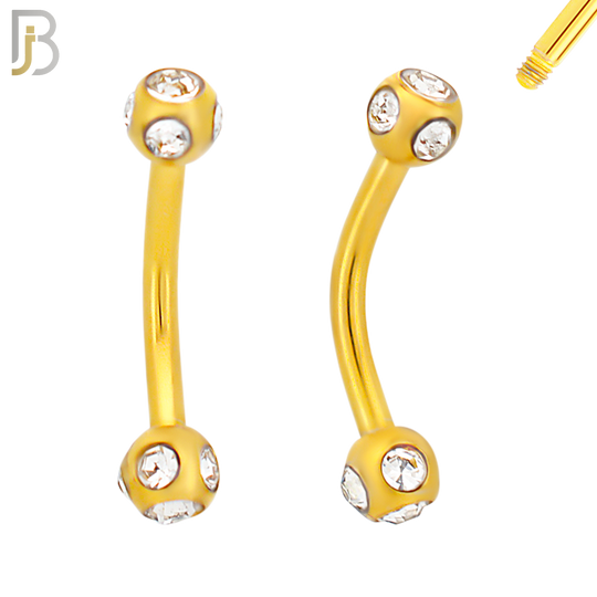 EC06G - 316L Surgical Steel Gold Plated Curved Disco Ball Cubic Zirconia External Threaded (PACK OF 6) image 1