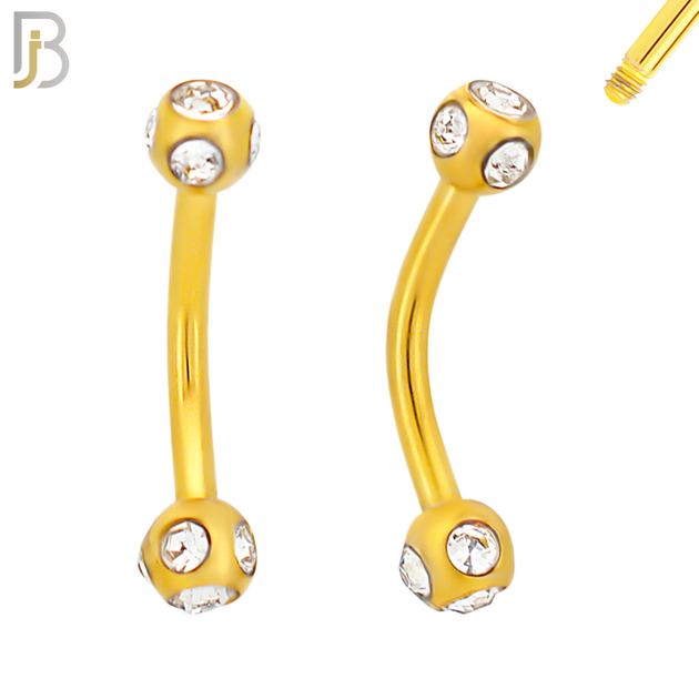 EC06G - 316L Surgical Steel Gold Plated Curved Disco Ball Cubic Zirconia External Threaded (PACK OF 6) image 1