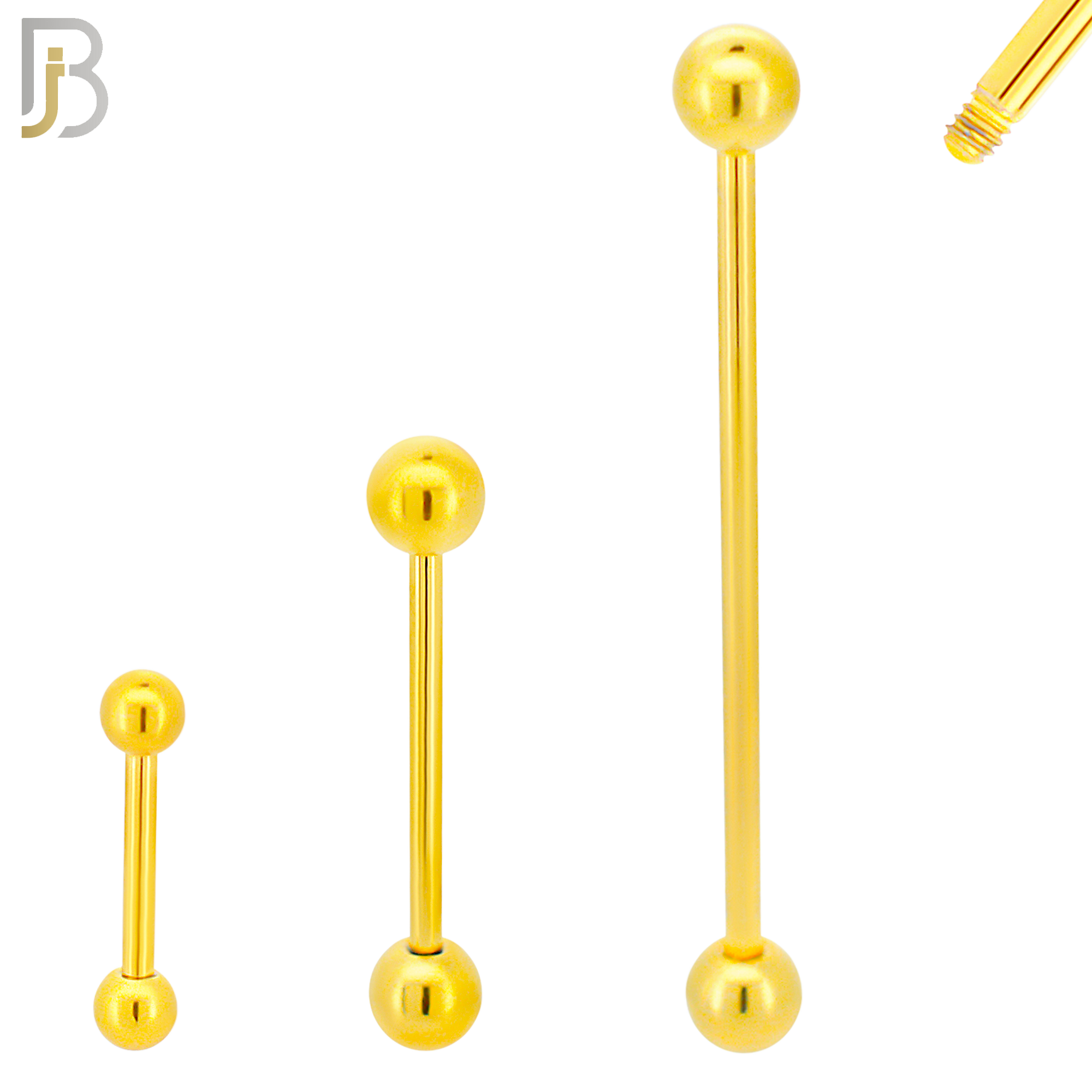 BB01G16 - 16G Thickness 316L Surgical Steel Screw Bar  Gold Plated Barbell Plain Screw External Threaded (PACK OF 6) image 0