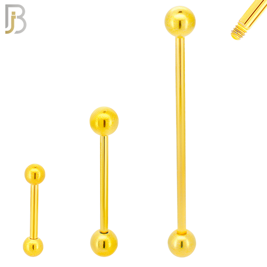 BB01G16 - 16G Thickness 316L Surgical Steel Screw Bar  Gold Plated Barbell Plain Screw External Threaded (PACK OF 6) image 0