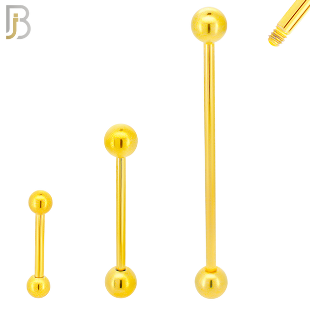 BB01G16 - 16G Thickness 316L Surgical Steel Screw Bar  Gold Plated Barbell Plain Screw External Threaded (PACK OF 6) image 0