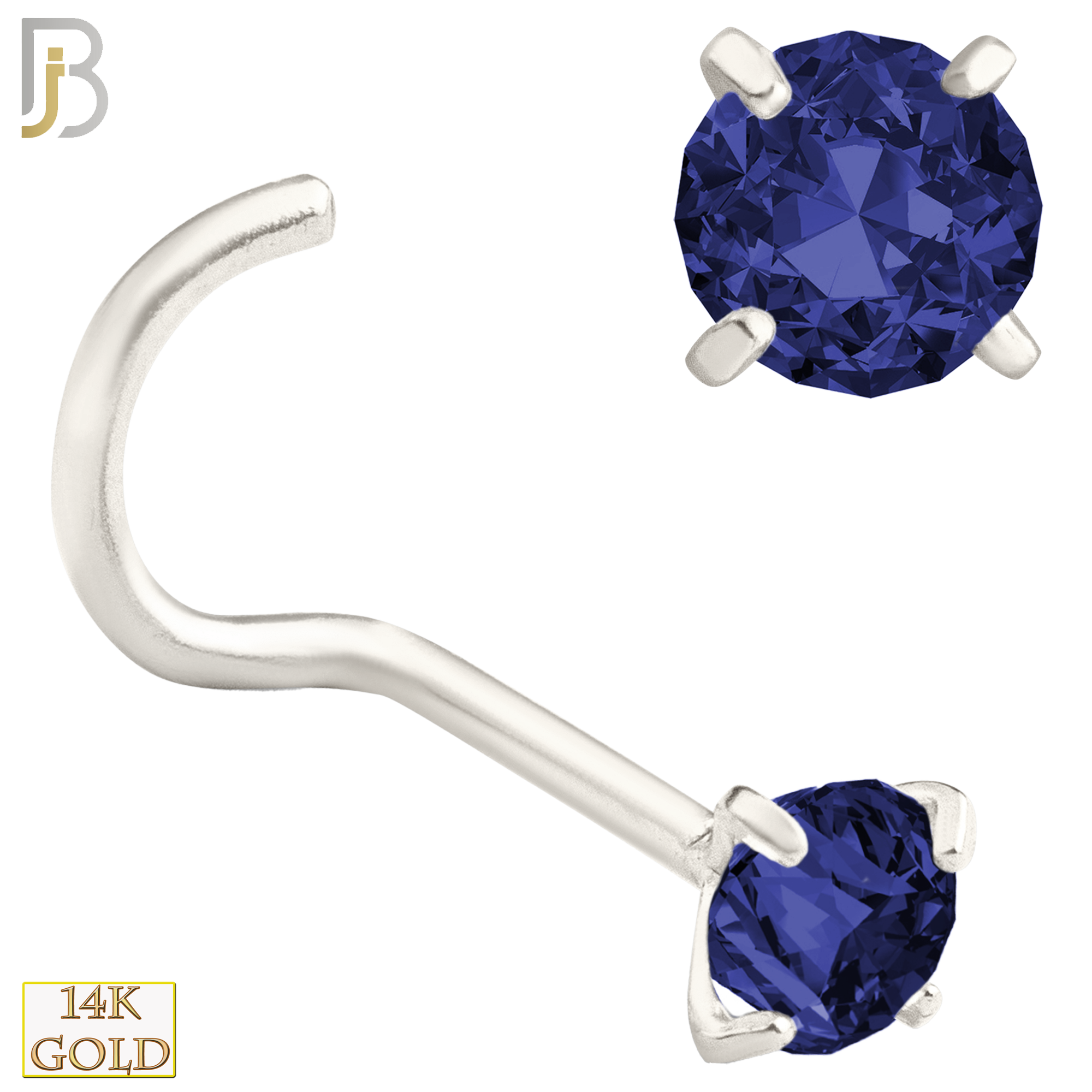 14-NR03CWS - 20g 14k White Gold Nose Screw with Blue Sapphire Colored CZ image 4