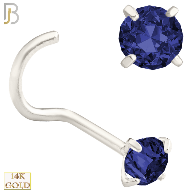 14-NR03CWS - 20g 14k White Gold Nose Screw with Blue Sapphire Colored CZ image 4