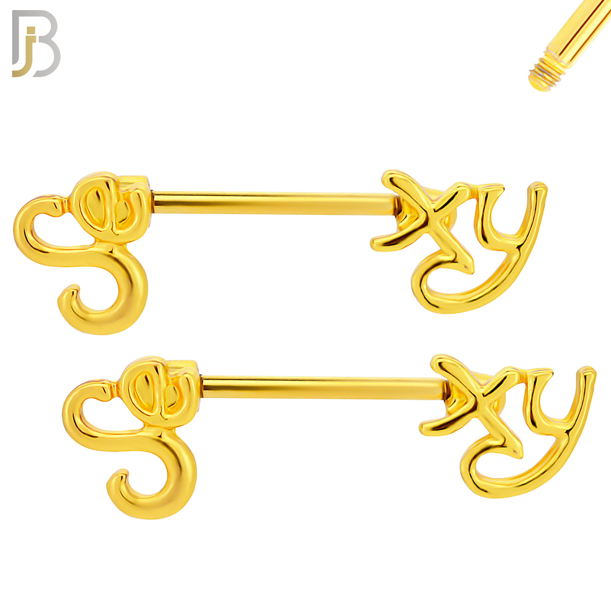 NP41 - 316L Surgical Steel Screw with Alloy Sexy Writing Design Nipple Ring Piercing Pair image 2