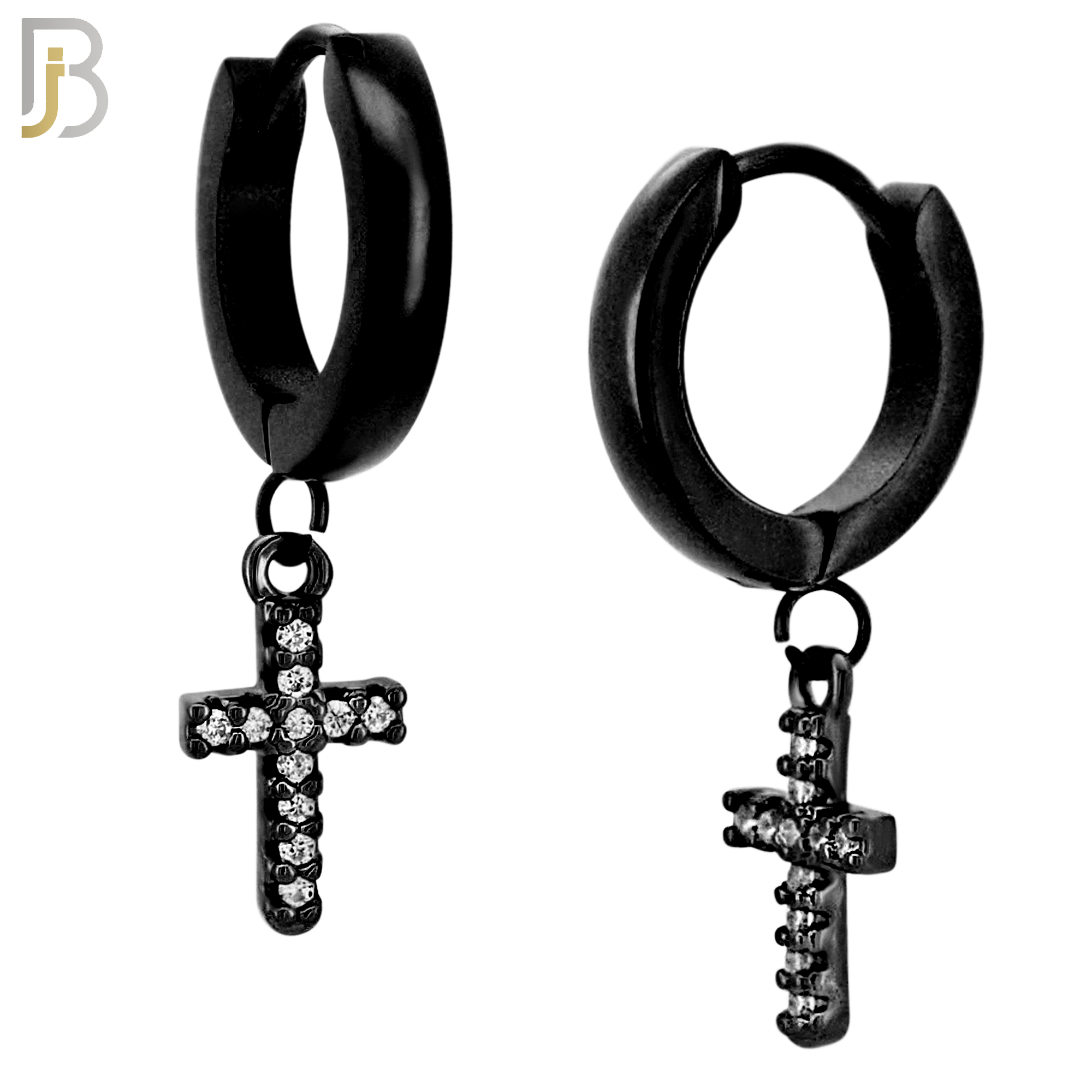 ES41 - 316L Stainless Steel Dangling Prong Setting Cross Zircon Design Huggies Clip On image 2