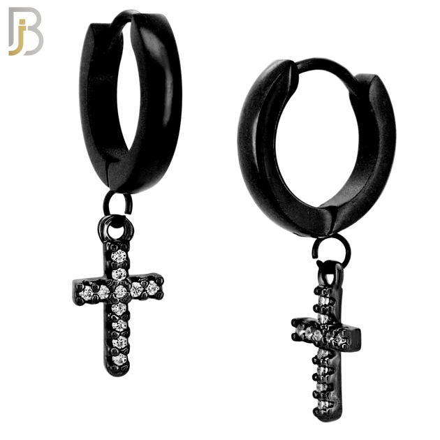 ES41 - 316L Stainless Steel Dangling Prong Setting Cross Zircon Design Huggies Clip On image 2