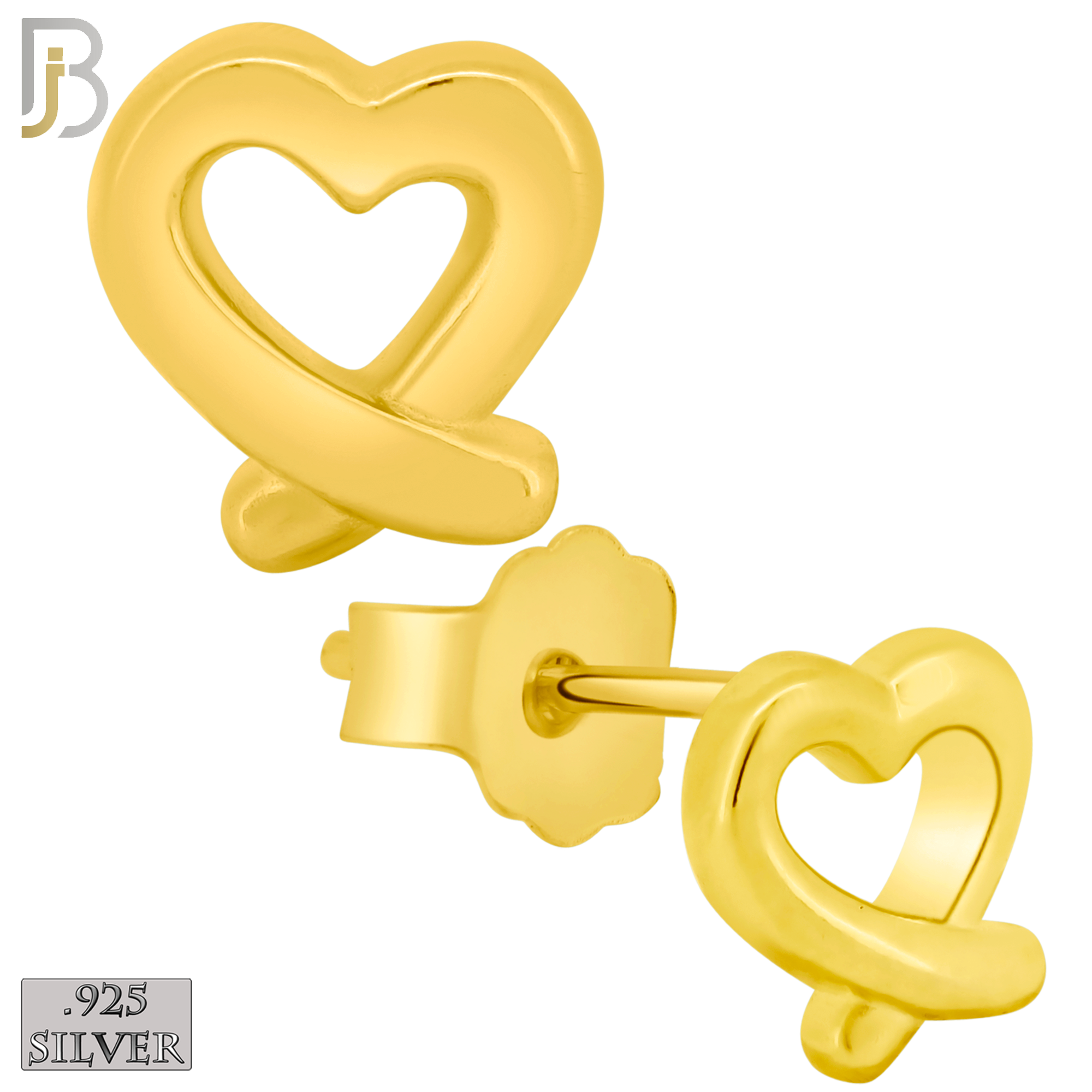 925-ES433 - Push Back - .925 Sterling Silver Plain Hollow Overlapping Ends Heart Earrings Stud image 1