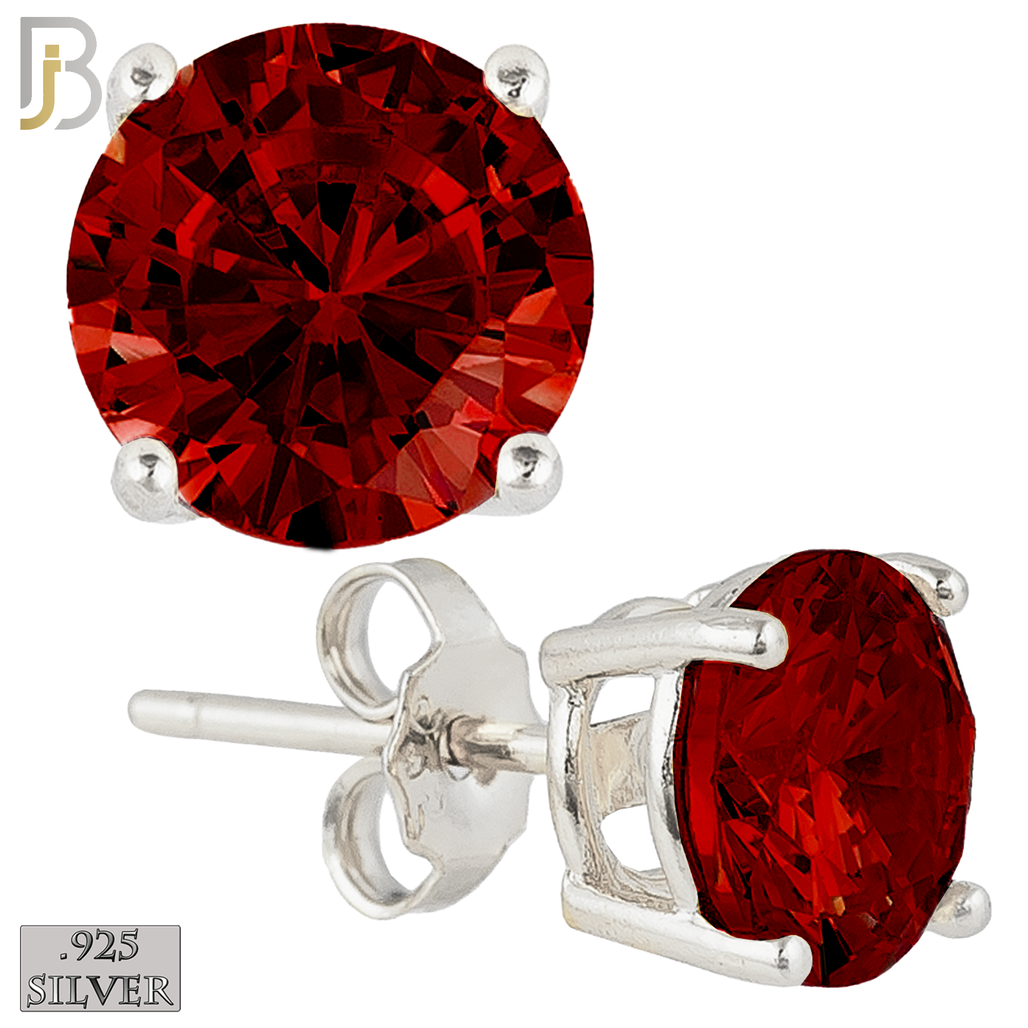 925-ES71-SG - .925 Sterling Silver Rhodium Plated Earring Stud Casting Round Prong Setting Garnet Zircon image 0