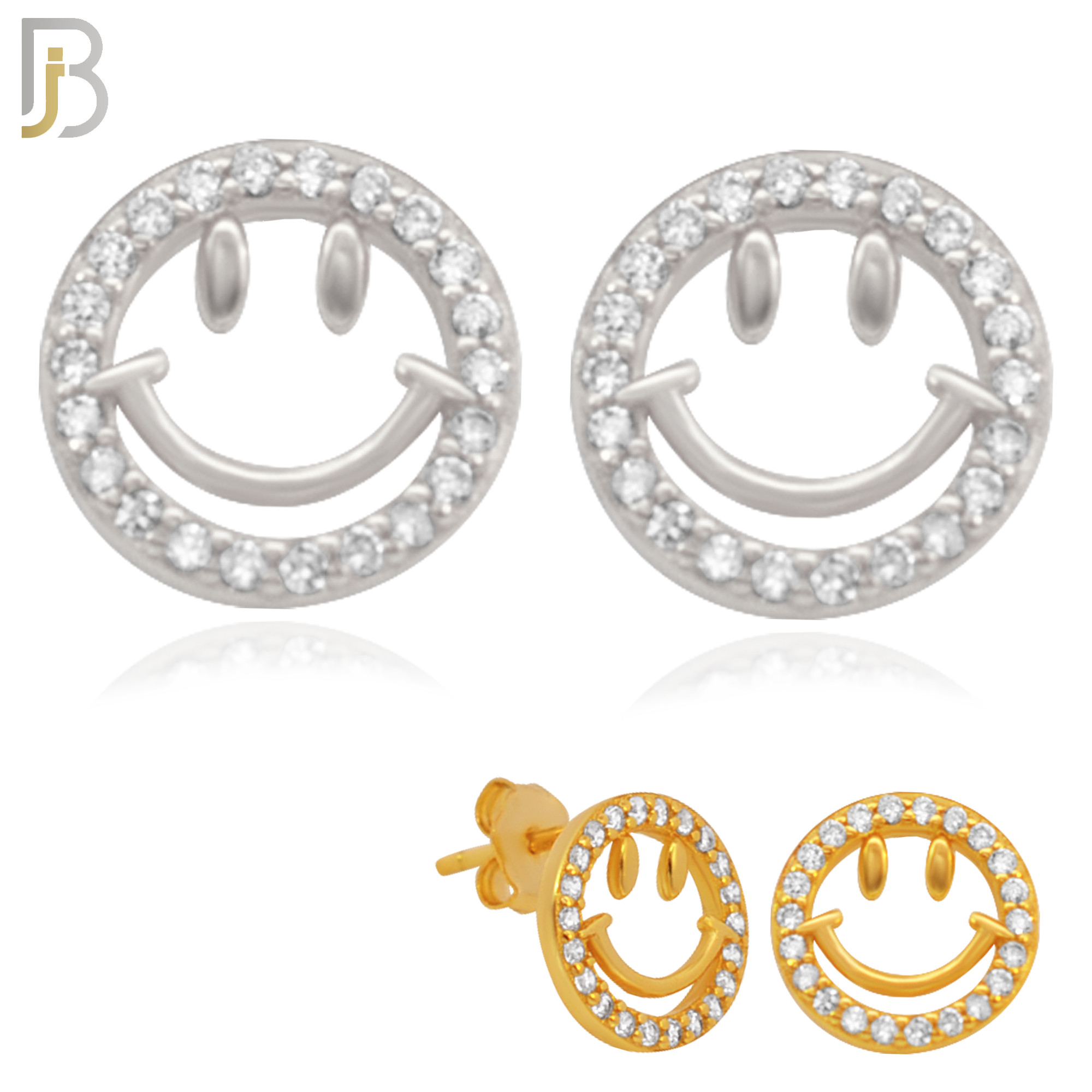 925-ES33 - .925 Sterling Silver 9mm Smile Round Zircon Earring Stud image 0