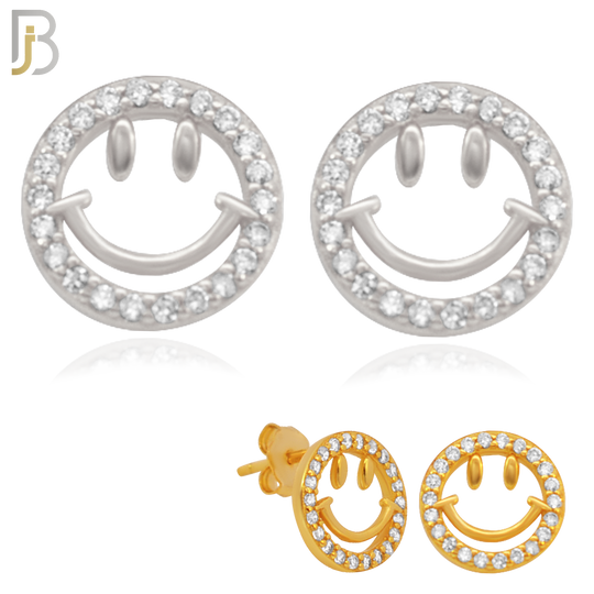 925-ES33 - .925 Sterling Silver 9mm Smile Round Zircon Earring Stud image 0