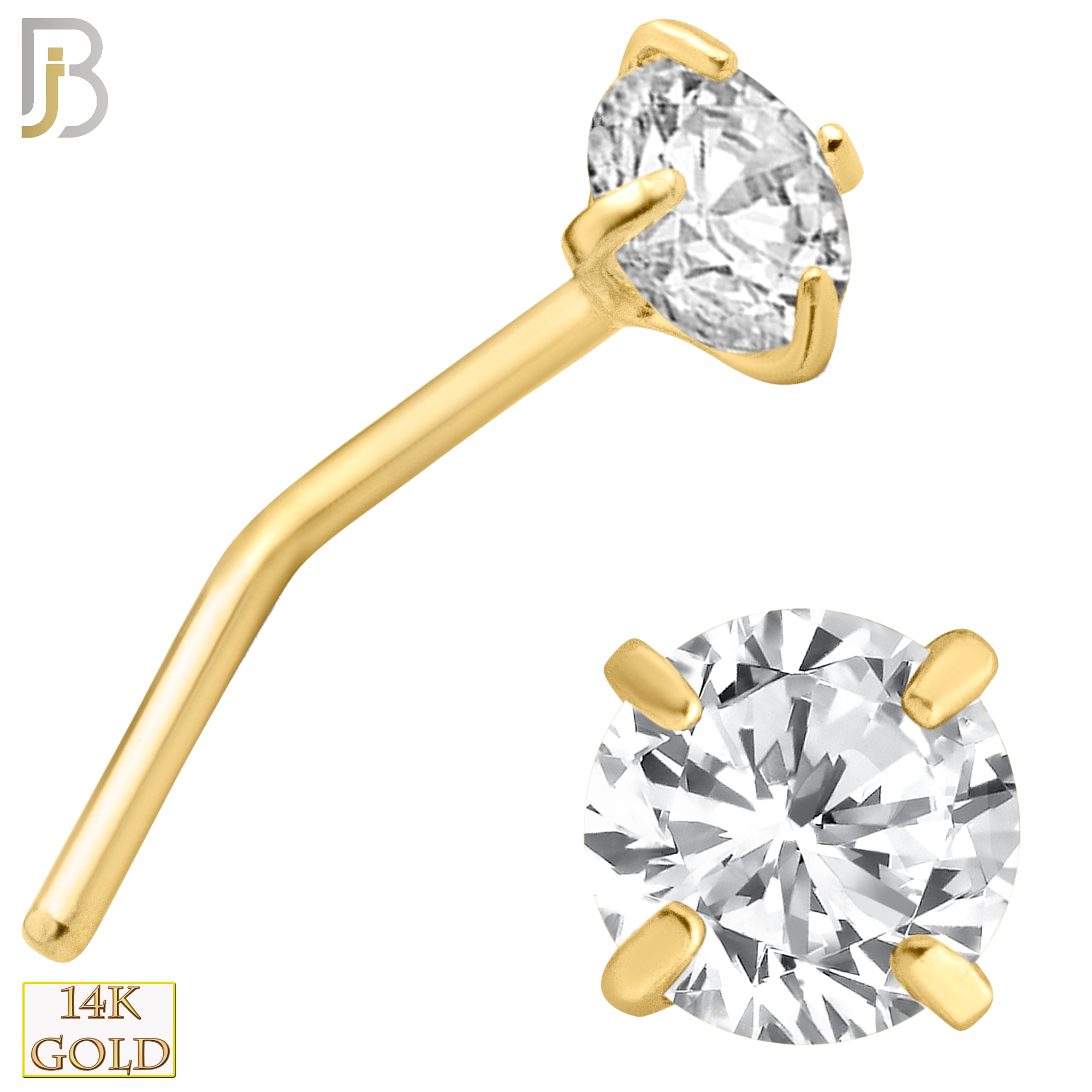 14-NR10CY-20 - 20g Thickness 14k Solid Yellow Gold Prong Setting  Round Cubic Zircona L-Shape image 6