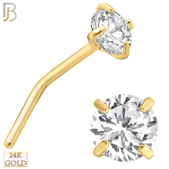 14-NR10CY-20 - 20g Thickness 14k Solid Yellow Gold Prong Setting  Round Cubic Zircona L-Shape image 6