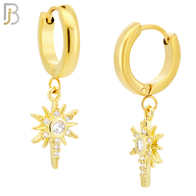 ES37 - 316L Stainless Steel Dangling Star Zircon Design Huggies Clip On image 2
