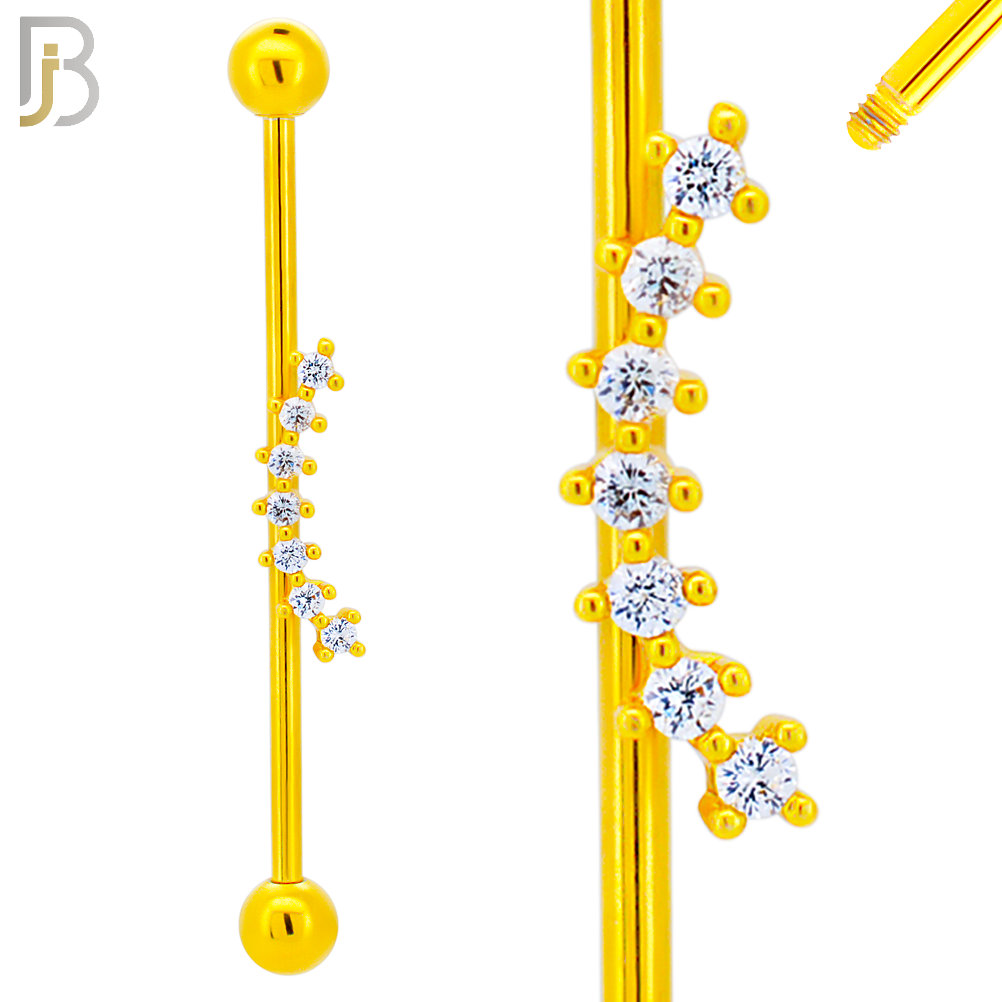 BB57 -  316L Surgical Steel Screw Bar with 7 CZ Curve Line Design  Barbell Industrial (PACK OF 4) image 2