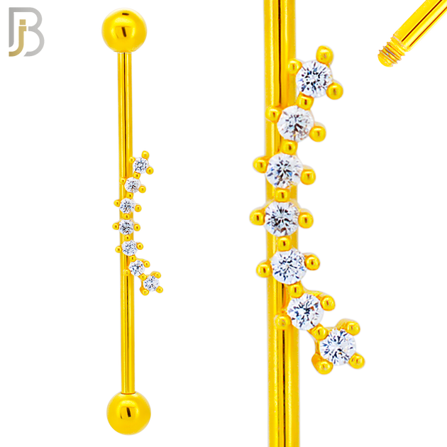 BB57 -  316L Surgical Steel Screw Bar with 7 CZ Curve Line Design  Barbell Industrial (PACK OF 4) image 2