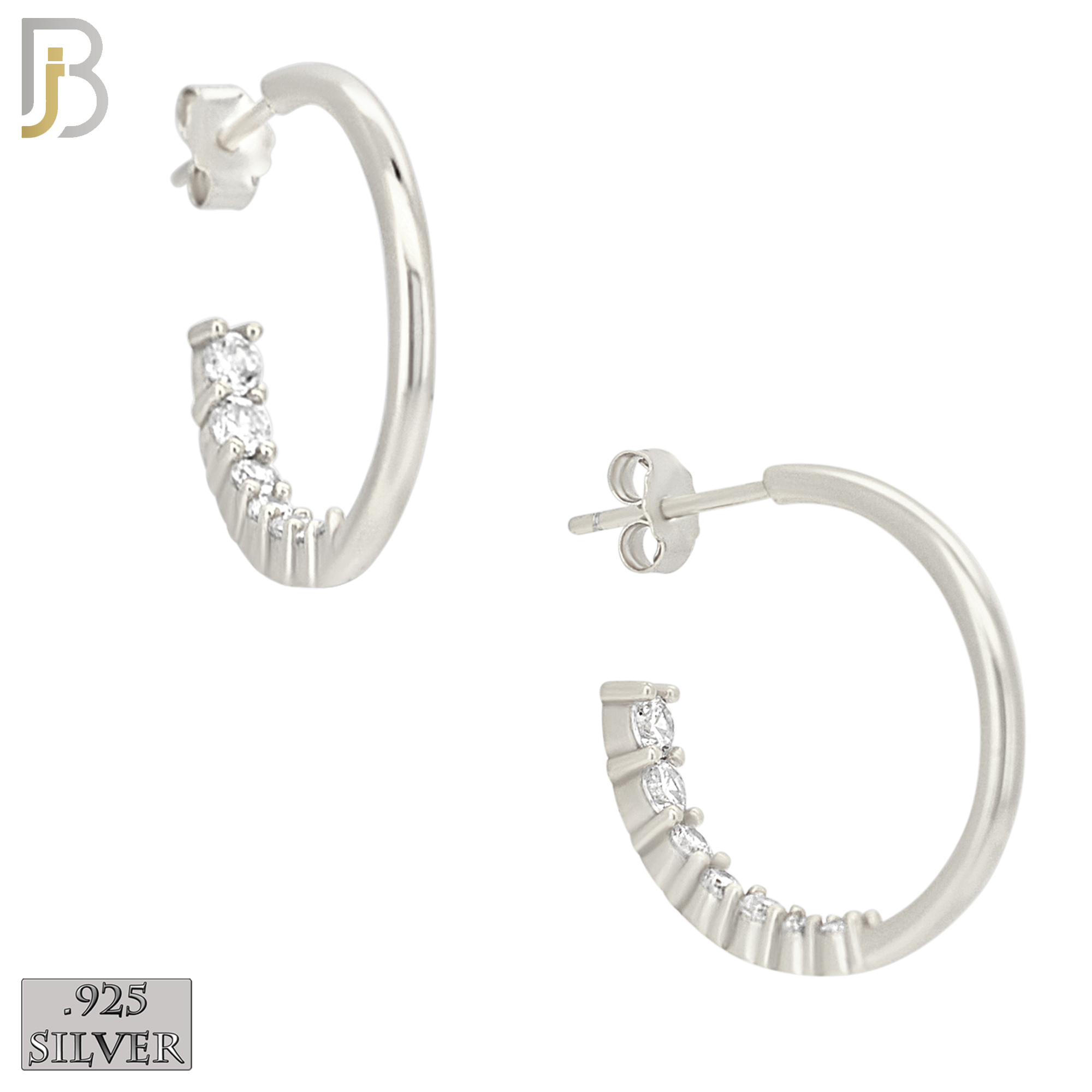 925-ES469 - 925 Sterling Silver Front Facing Back CZ Push Back Hoop Earrings image 0