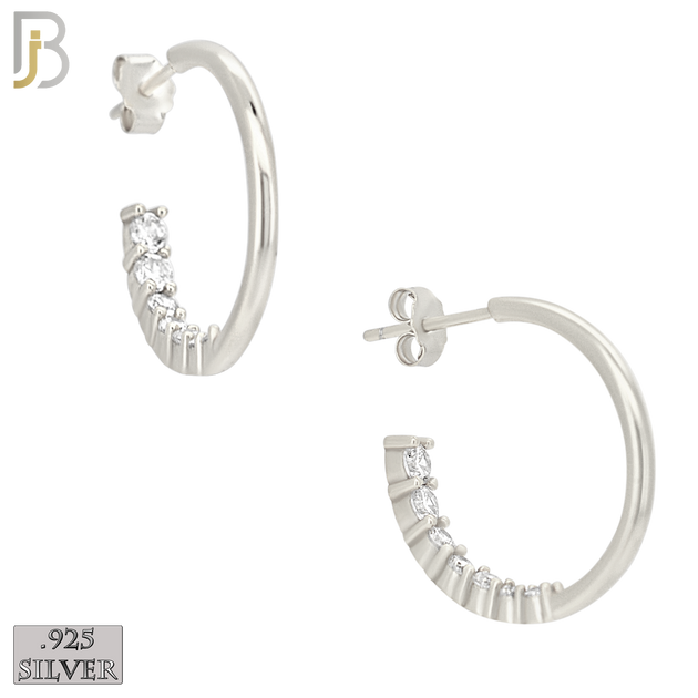 925-ES469 - 925 Sterling Silver Front Facing Back CZ Push Back Hoop Earrings image 0