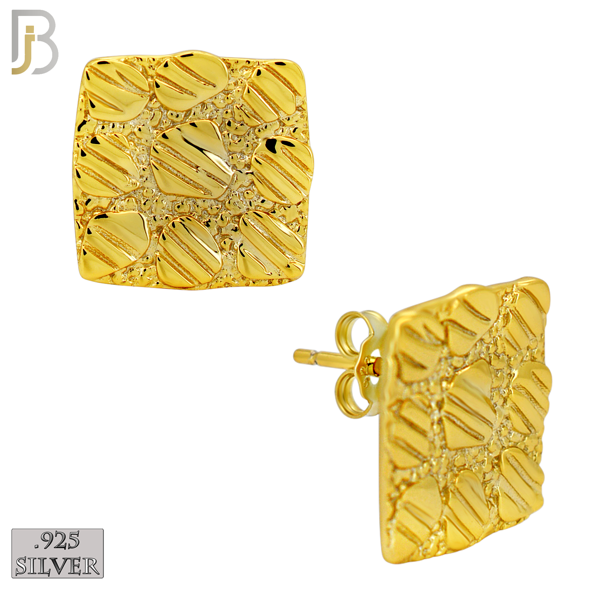 925-ES516 - 925 Sterling Silver Flat (Thin) Square Nugget Push Back Earrings image 5