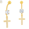 N013 - 316L Stainless Steel Dangling Cross with Multi CZ Belly Ring image 2