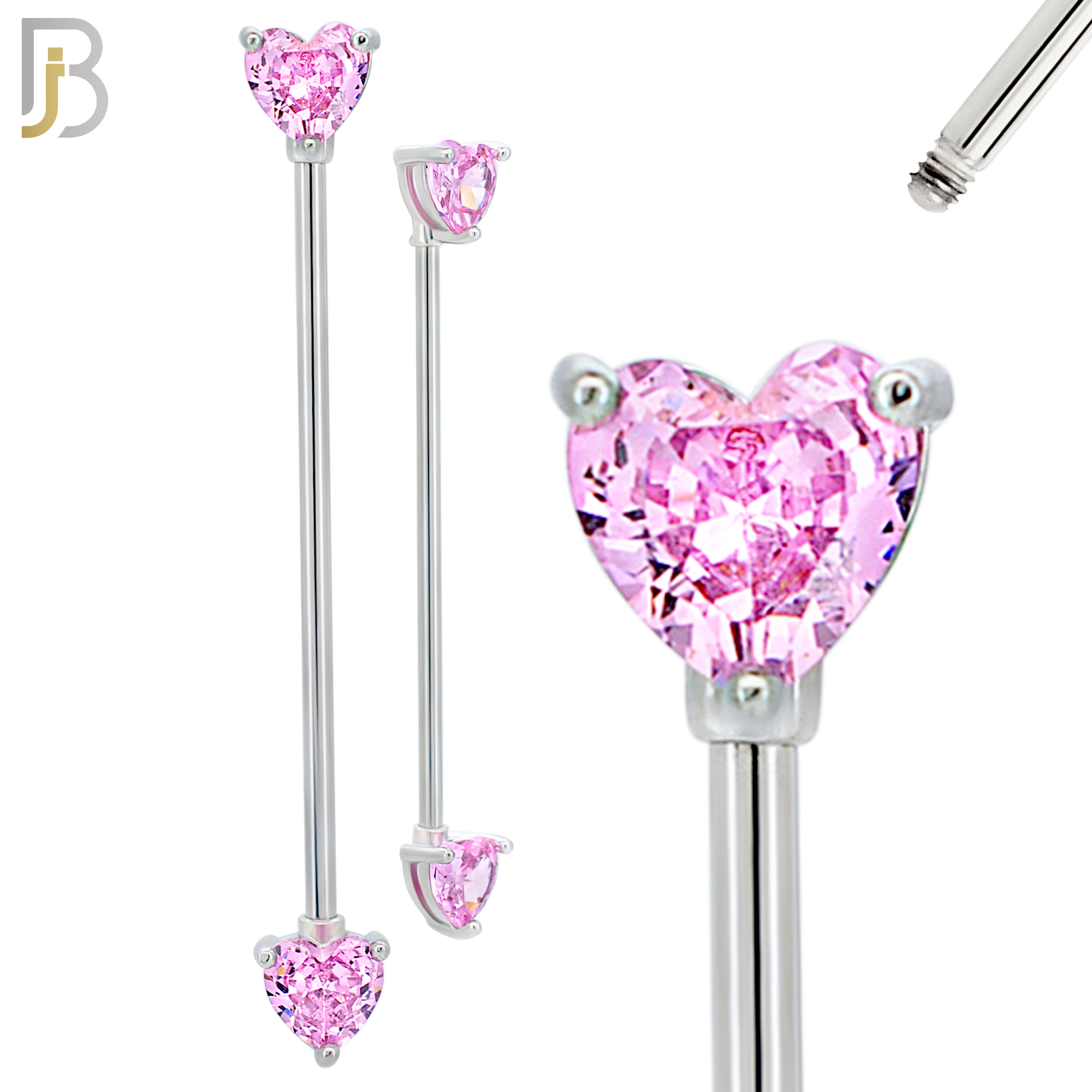 PK-BB60S - 316L Surgical Steel Heart Shaped CZ in Prong Set Industrial Barbell Pack of 16 pcs image 2