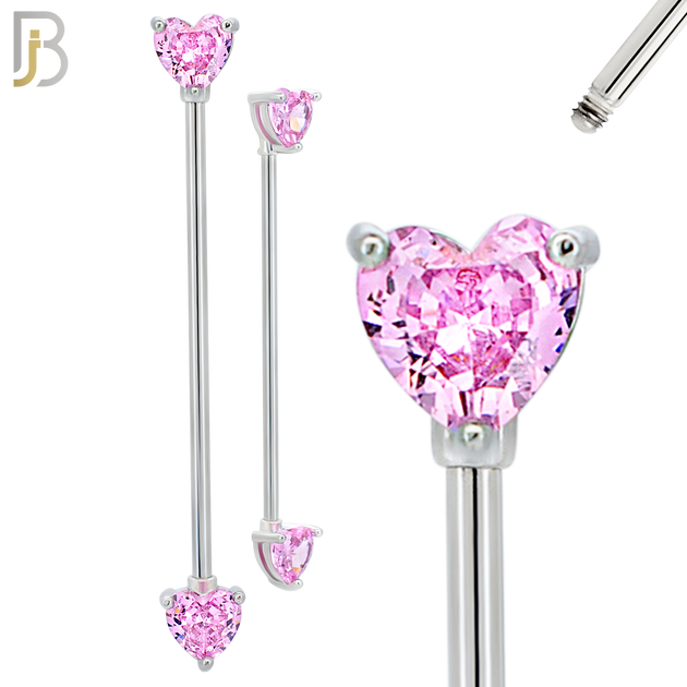PK-BB60S - 316L Surgical Steel Heart Shaped CZ in Prong Set Industrial Barbell Pack of 16 pcs image 2