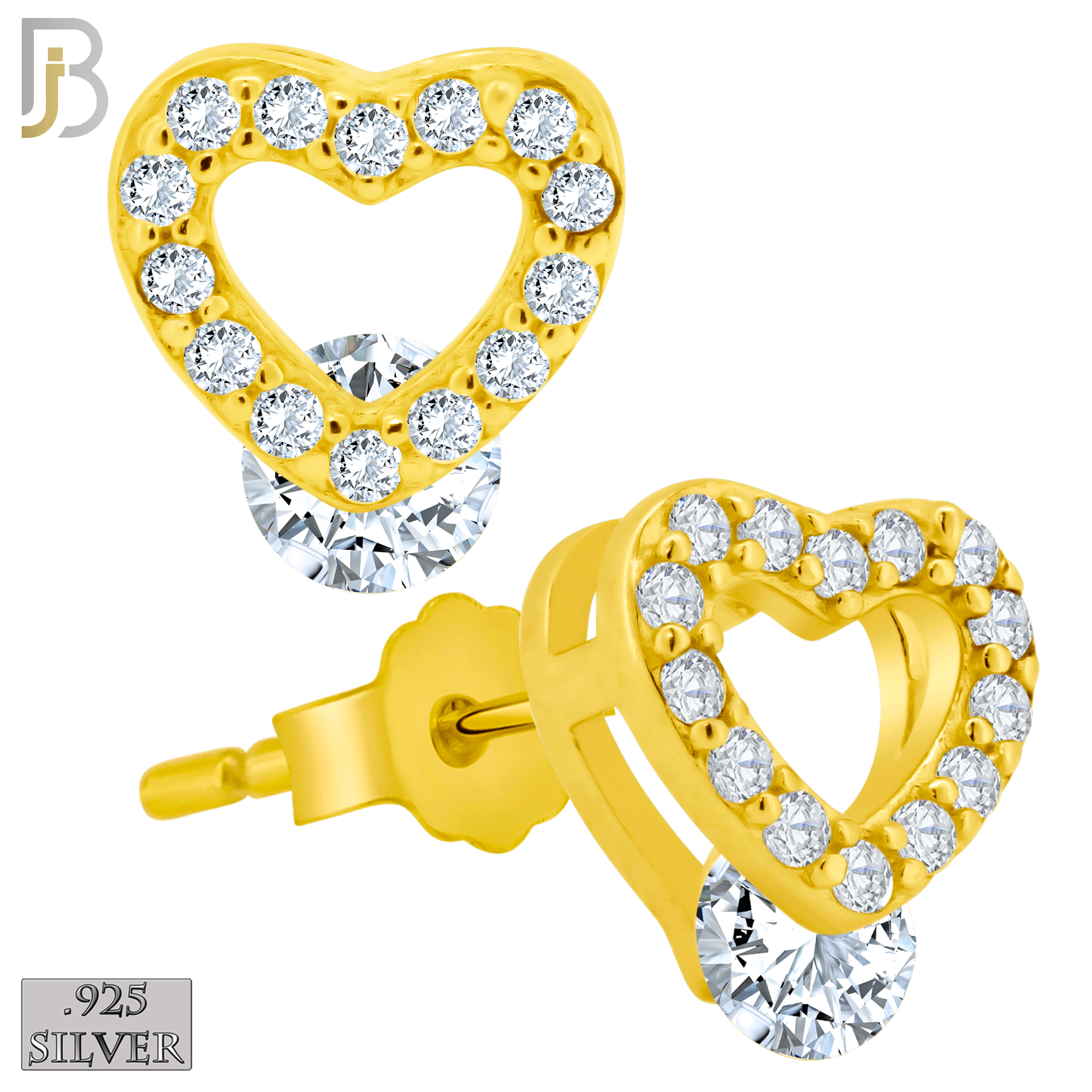 925-ES206 - Push Back - .925 Sterling Silver Heart Design Earring Stud with Clear Zircon image 2