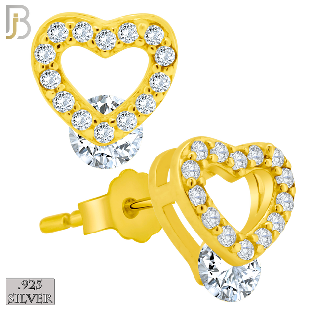 925-ES206 - Push Back - .925 Sterling Silver Heart Design Earring Stud with Clear Zircon image 2
