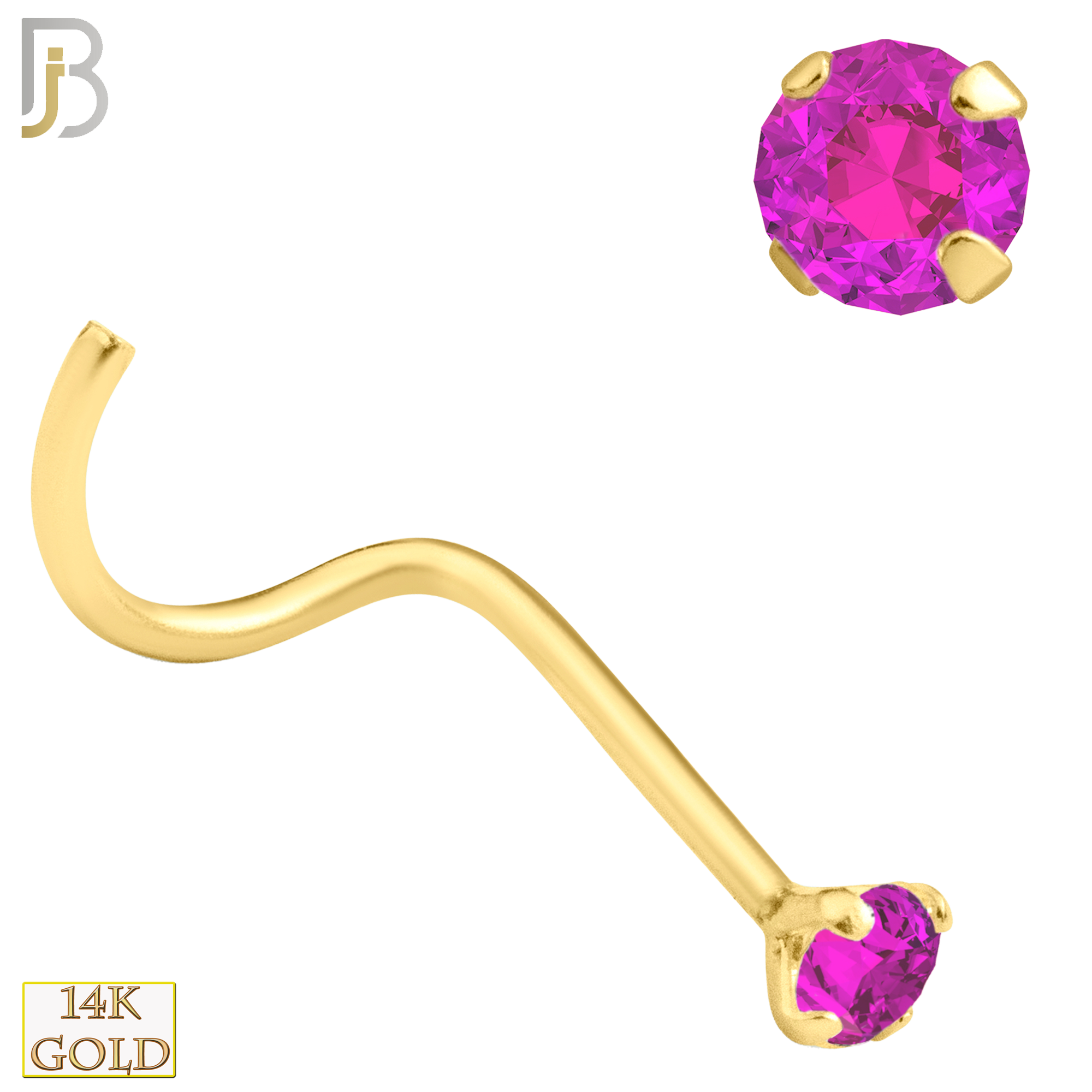 14-NR03YPS-22 - 22g-14k Yellow Gold Nose Screw with Pink Sapphire in Prong Setting image 2