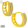 925-ES400 - .925 Sterling Silver Three Row CZ Studded Hoop Earrings with Hollow Heart Back image 1