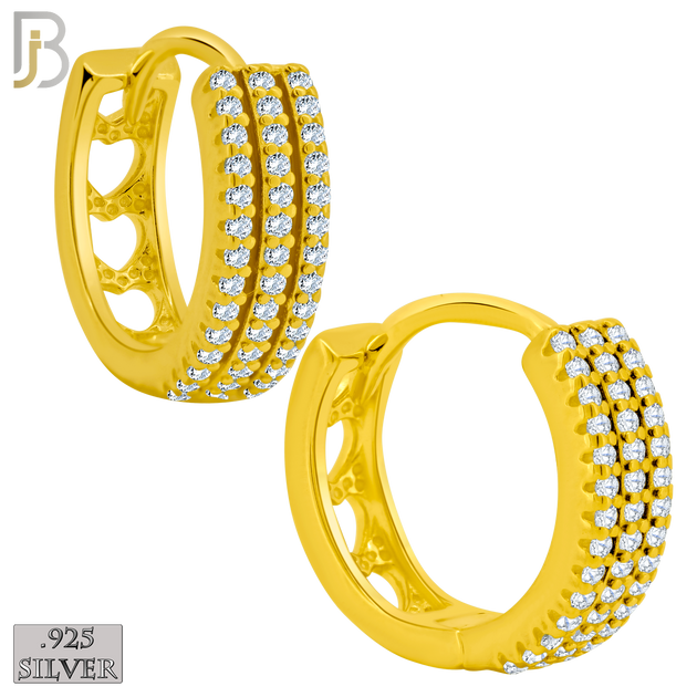 925-ES400 - .925 Sterling Silver Three Row CZ Studded Hoop Earrings with Hollow Heart Back image 1