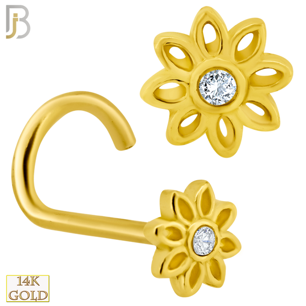 14-NR52C - 14k Solid Gold Corkscrew Flower Design Clear Zircon image 0