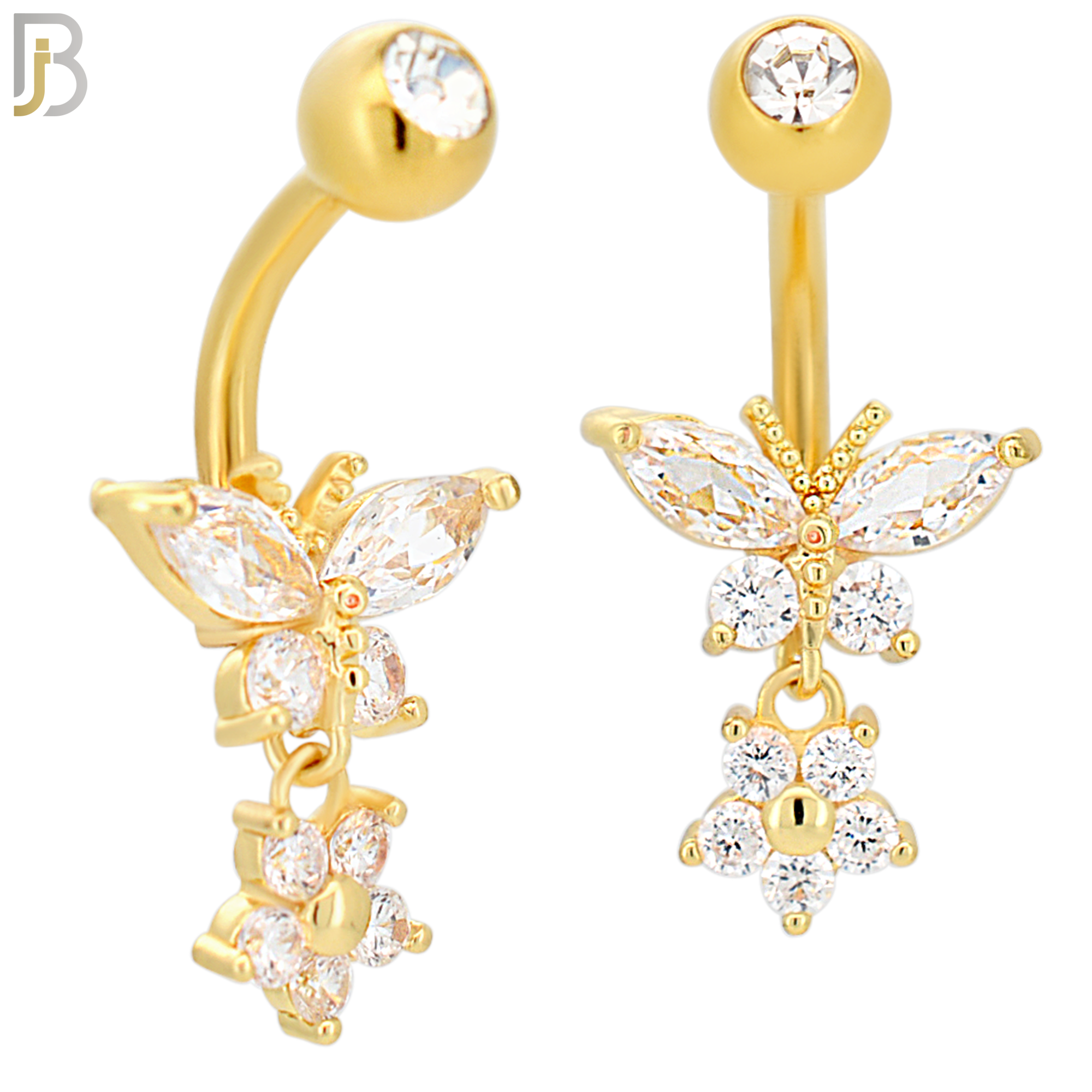 N053 - 316L Stainless Steel Dangling Butterfly with Flower Design Belly Ring with 5mm Screw Ball Top image 2