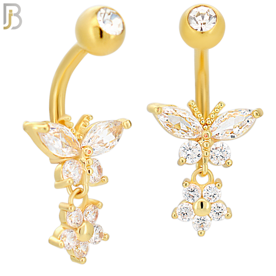 N053 - 316L Stainless Steel Dangling Butterfly with Flower Design Belly Ring with 5mm Screw Ball Top image 2