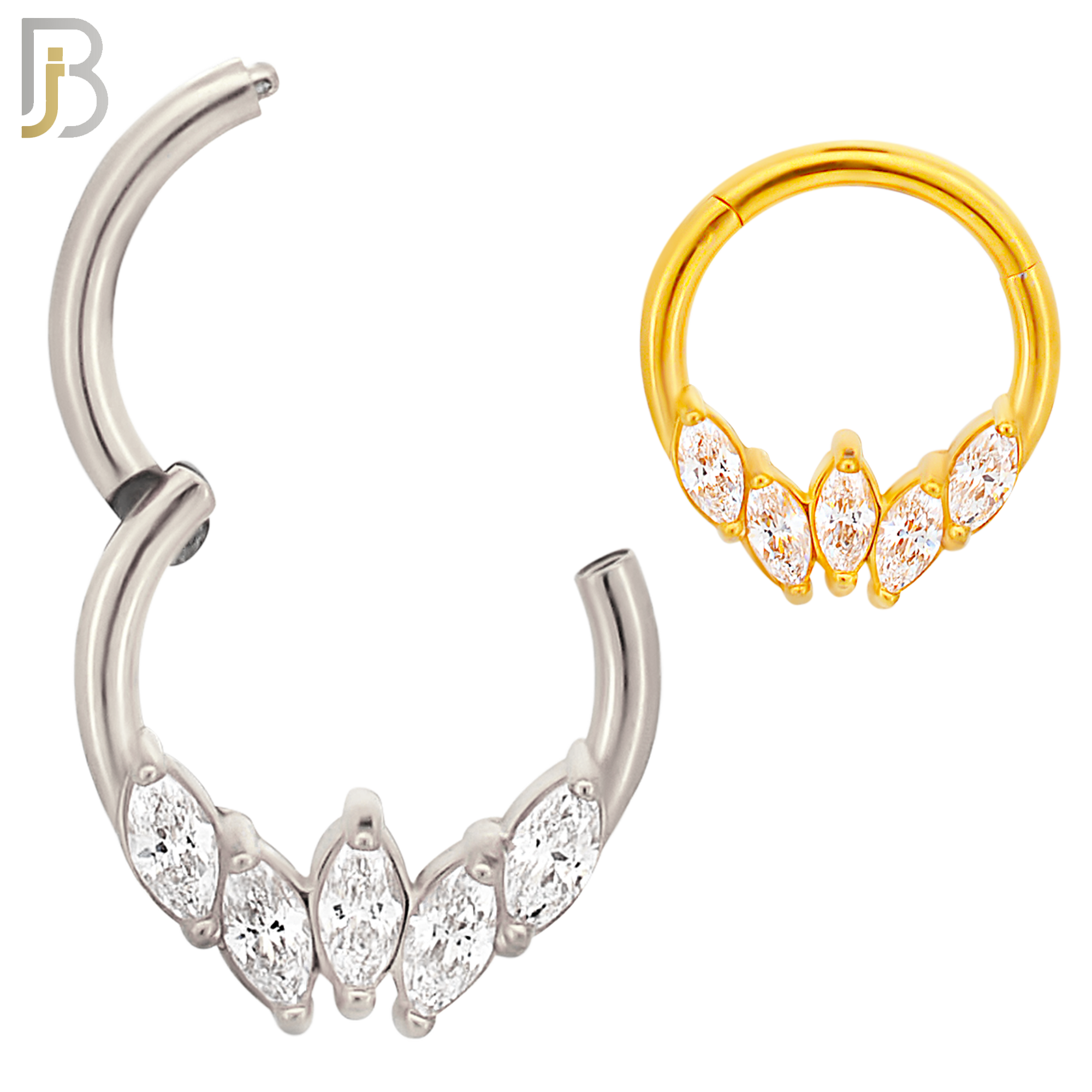 CT120 - 316 Surgical Steel 5 Marquise Zircon Hinged Hoop (Pack of 6) image 0