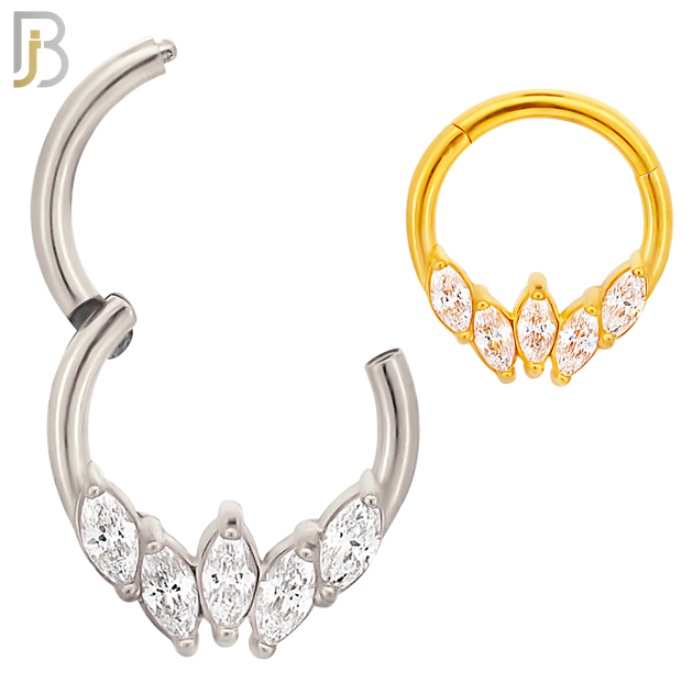 CT120 - 316 Surgical Steel 5 Marquise Zircon Hinged Hoop (Pack of 6) image 0
