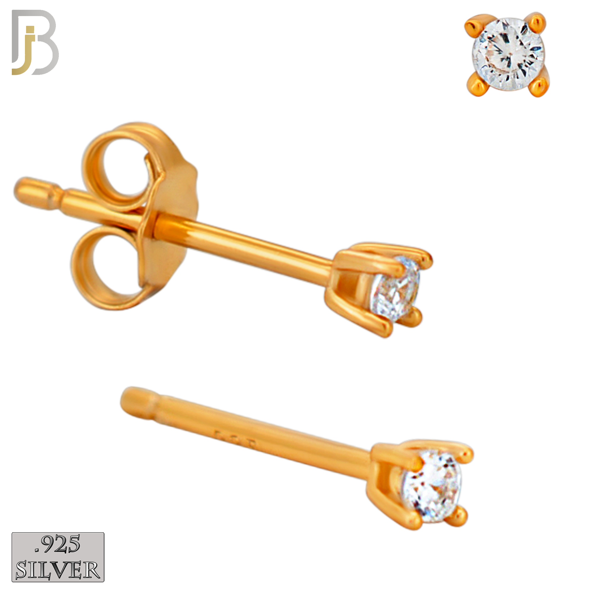 925-ES71-RC - .925 Sterling Silver Rose Gold Plated Earring Stud Casting Round Prong Setting Clear Zircon image 1