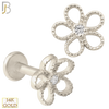 14-LB26 - 14k Yellow Gold Hollow Five Petal Flower with Zircon Labret image 1