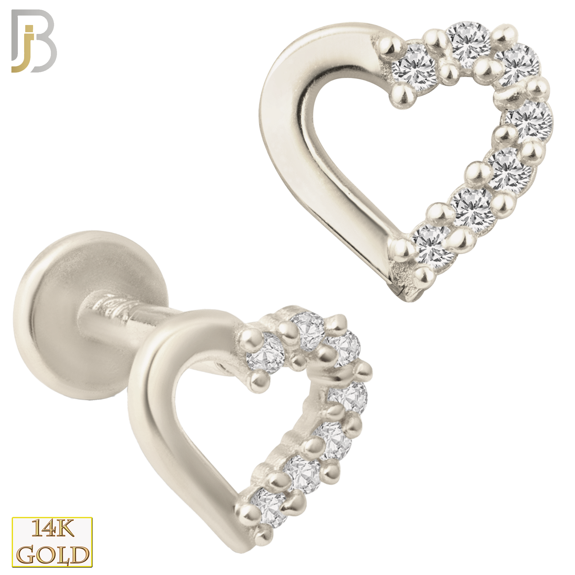 14-LB19 - 14k Yellow Gold Heart Design with Multi Zircon Half Around Labret image 1