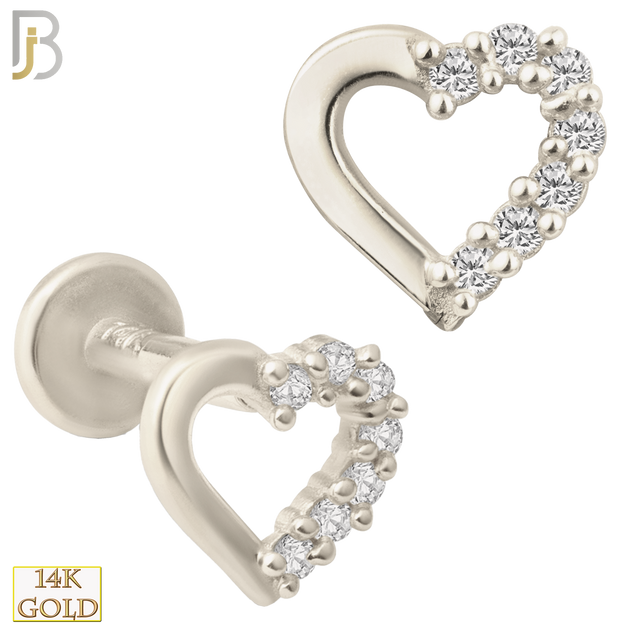 14-LB19 - 14k Yellow Gold Heart Design with Multi Zircon Half Around Labret image 1