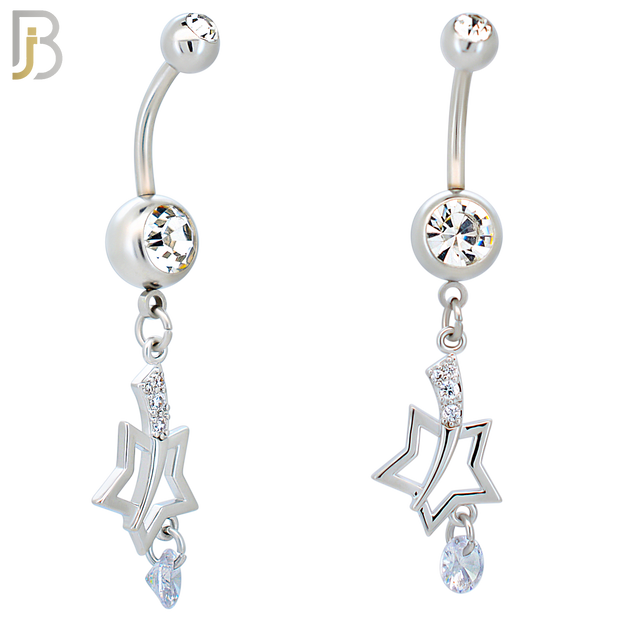 N0125  - 316L Stainless Steel Dangling Shooting Star Belly Ring and 5mm Screw Ball image 0