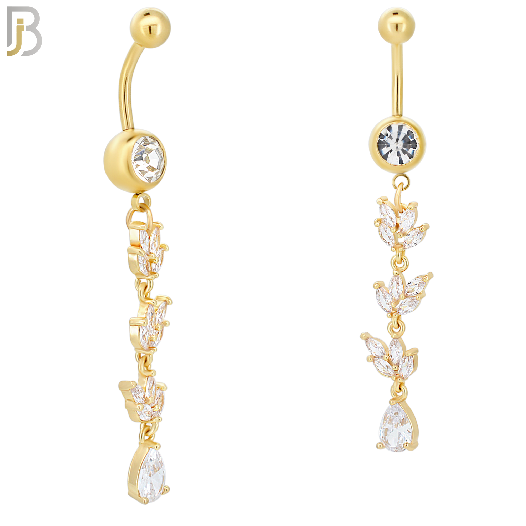 N059 - 316L Stainless Steel Dangling Leaves with Teardrop Design Belly Ring with 5mm Screw Ball Top image 2