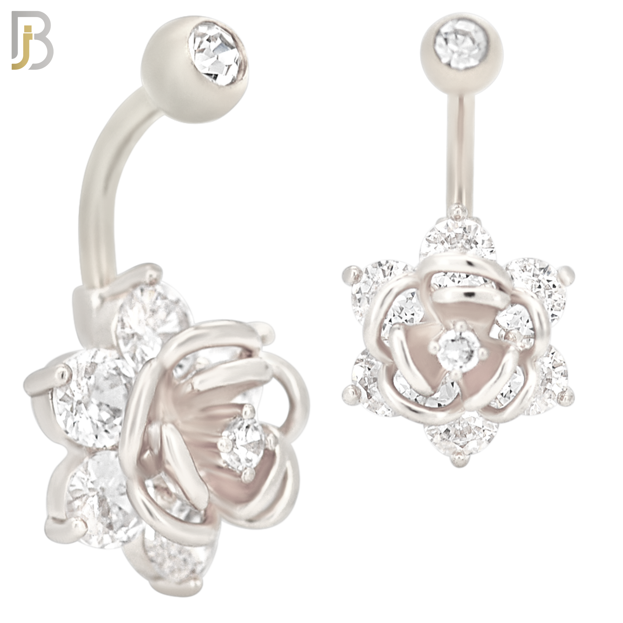 NB36 - 316L Stainless Steel Rose Flower Zircon Banana Belly Navel Ring image 1