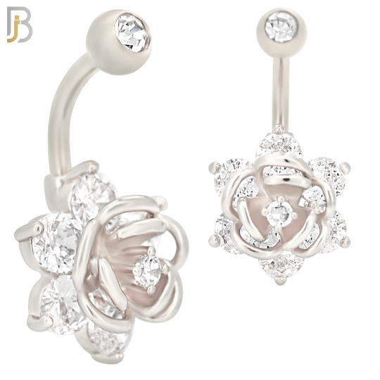 NB36 - 316L Stainless Steel Rose Flower Zircon Banana Belly Navel Ring image 1