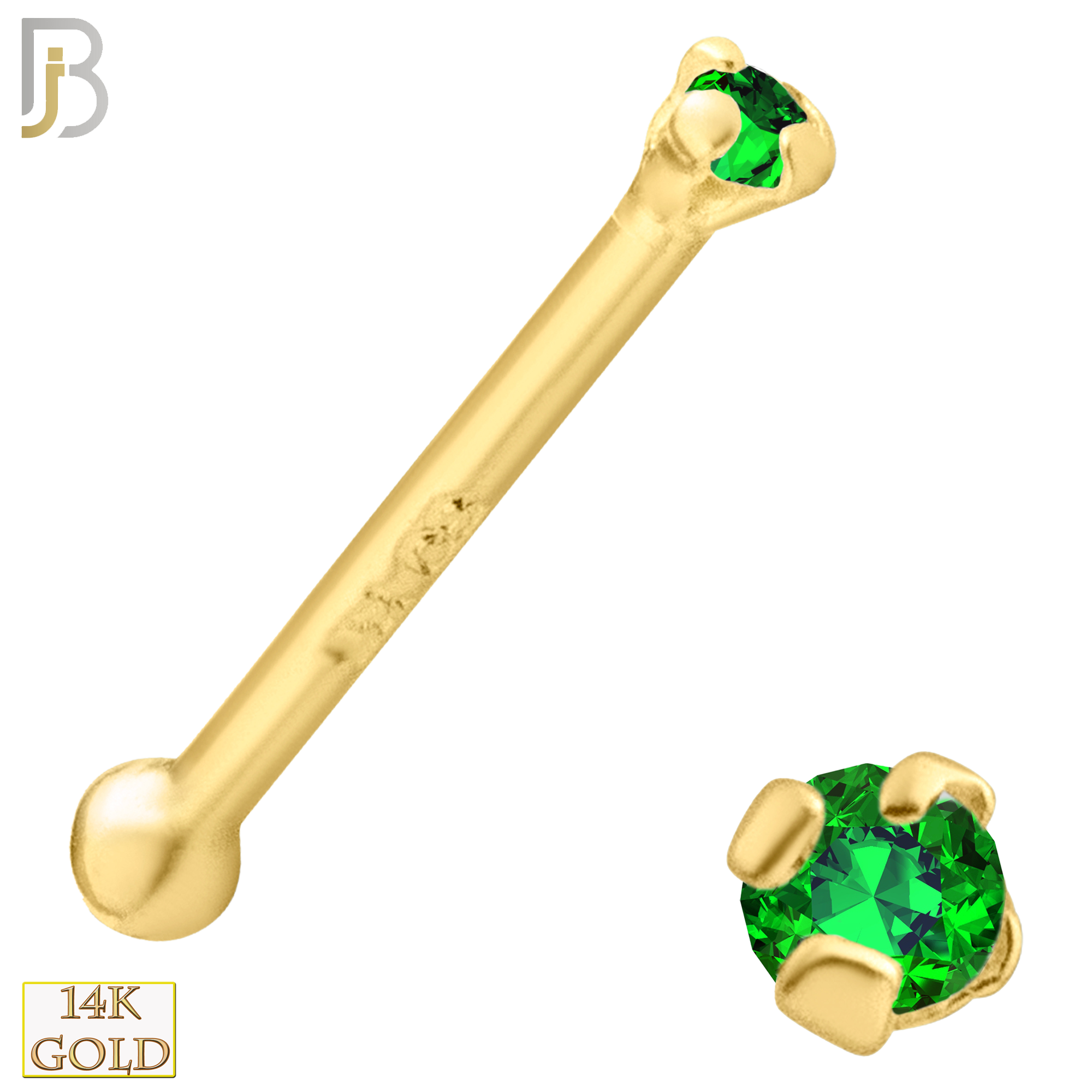 14-NR01YCE-20 - 20g-14k Yellow Gold 20g Nose Bone with Colombian Emerald in Prong Setting image 1