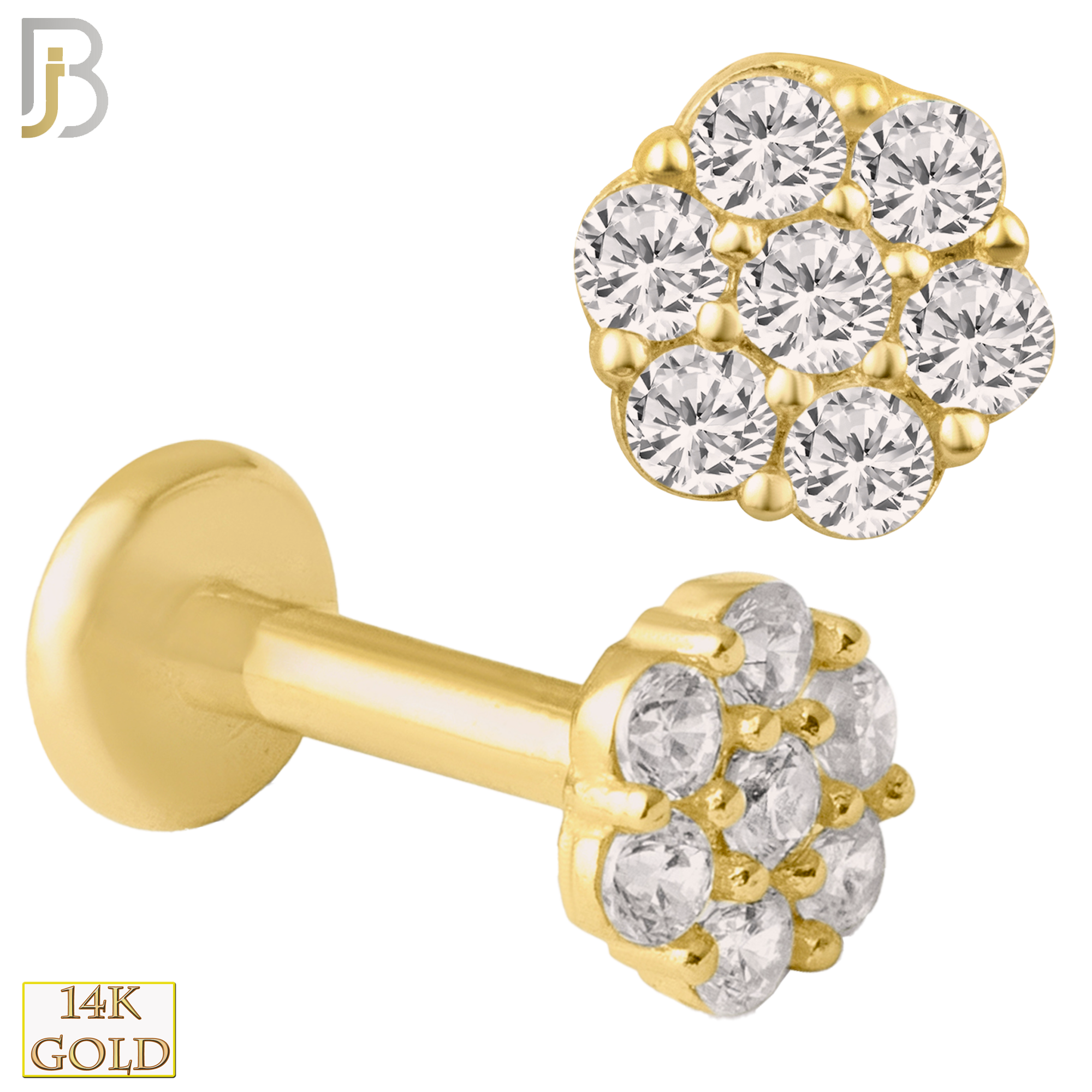 14-LB28 - 14k Yellow Gold 4mm Round Flower with Multi Zircon Labret image 0